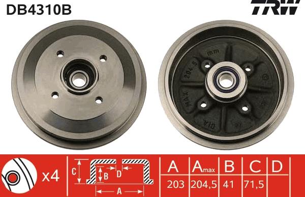 TRW DB4310B - Brake Drum autospares.lv