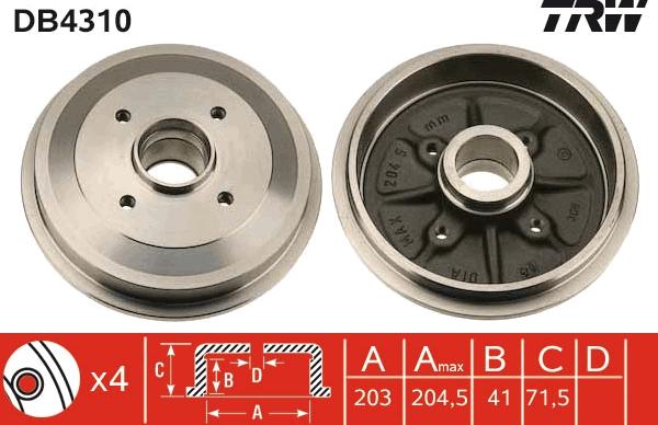 TRW DB4310 - Brake Drum autospares.lv