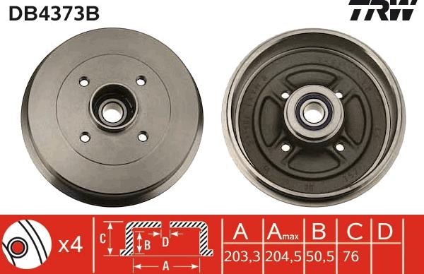 TRW DB4373B - Brake Drum autospares.lv