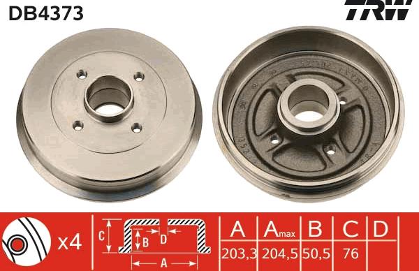 TRW DB4373 - Brake Drum autospares.lv