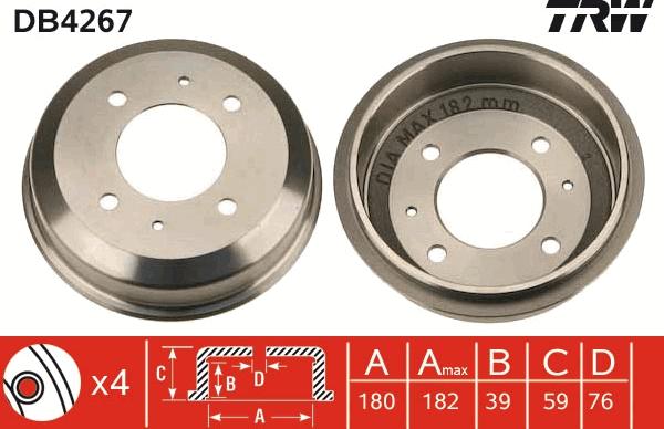 TRW DB4267 - Brake Drum autospares.lv