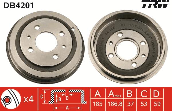 TRW DB4201 - Brake Drum autospares.lv