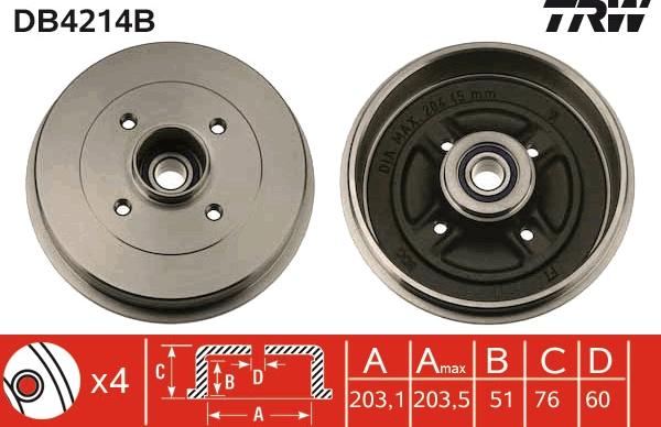 TRW DB4214B - Brake Drum autospares.lv