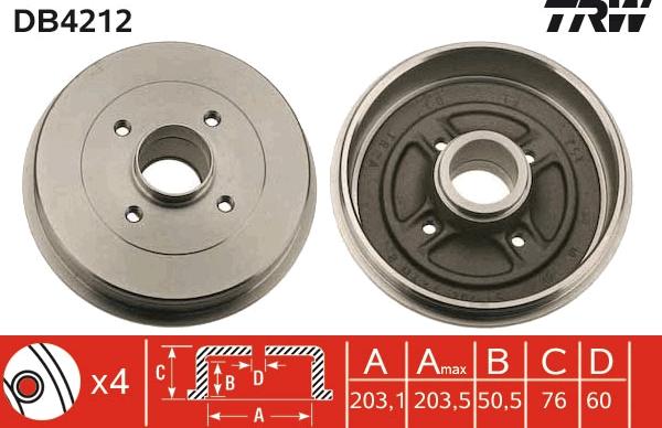 TRW DB4212 - Brake Drum autospares.lv