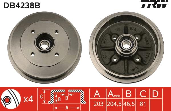 TRW DB4238B - Brake Drum autospares.lv