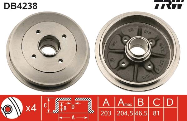 TRW DB4238 - Brake Drum autospares.lv