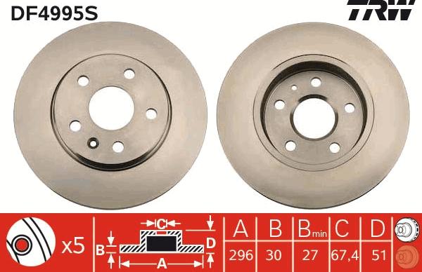 TRW DF4995S - Brake Disc autospares.lv