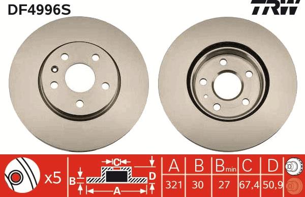 TRW DF4996S - Brake Disc autospares.lv
