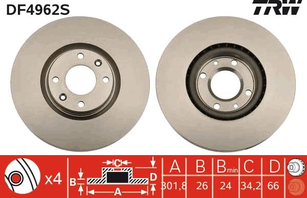 TRW DF4962S - Brake Disc autospares.lv