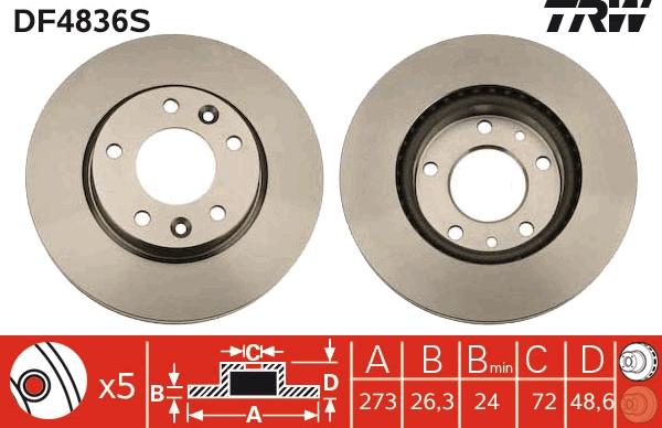 TRW DF4836S - Brake Disc autospares.lv