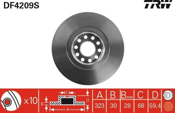 TRW DF4209S - Brake Disc autospares.lv