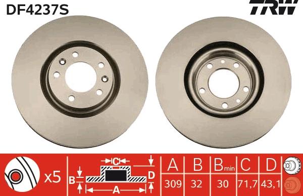 TRW DF4237S - Brake Disc autospares.lv