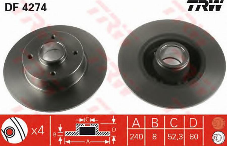 TRW DF4274BPS - Brake Disc autospares.lv