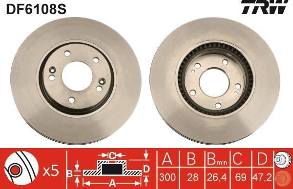 TRW DF6108S - Brake Disc autospares.lv