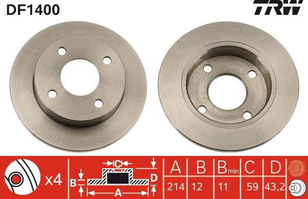 TRW DF1400 - Brake Disc autospares.lv