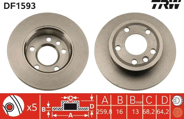 TRW DF1593 - Brake Disc autospares.lv