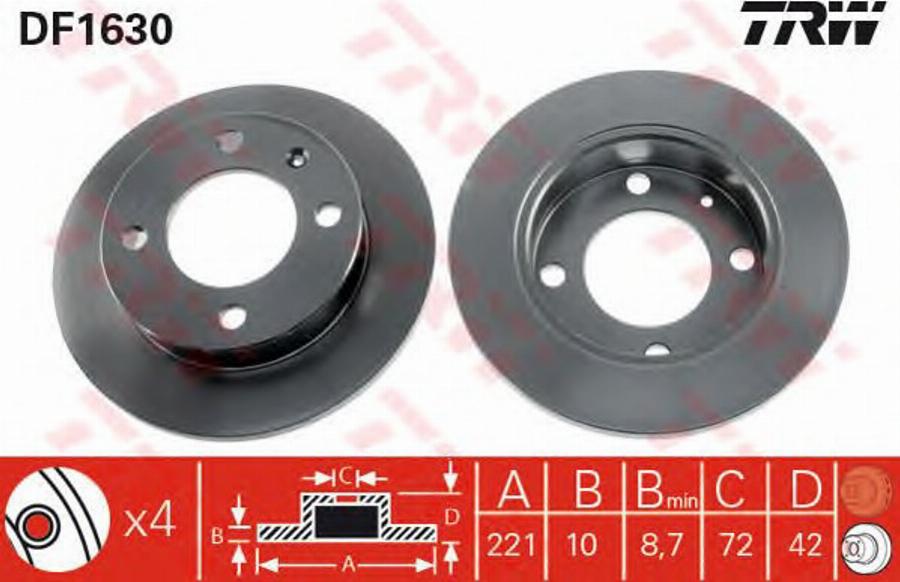 TRW DF1630BP - Brake Disc autospares.lv