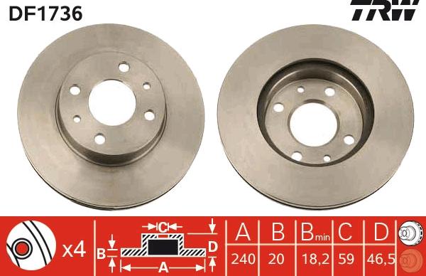 TRW DF1736 - Brake Disc autospares.lv