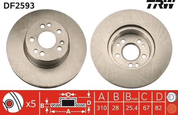 TRW DF2593 - Brake Disc autospares.lv