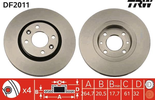 TRW DF2011 - Brake Disc autospares.lv