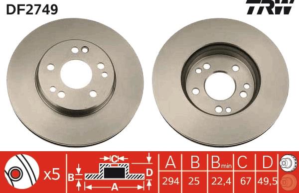 TRW DF2749 - Brake Disc autospares.lv