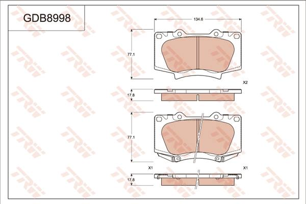 TRW GDB8998 - Brake Pad Set, disc brake autospares.lv