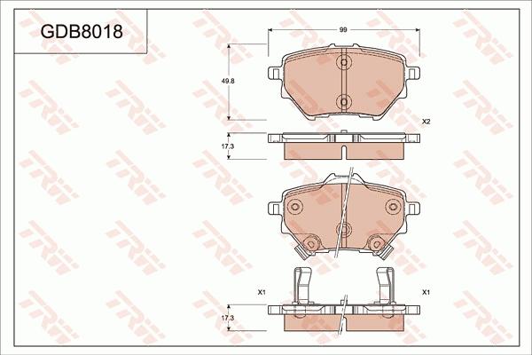 TRW GDB8018 - Brake Pad Set, disc brake autospares.lv