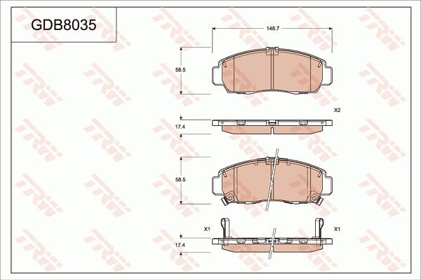 TRW GDB8035 - Brake Pad Set, disc brake autospares.lv