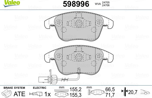 Valeo 598996 - Brake Pad Set, disc brake autospares.lv