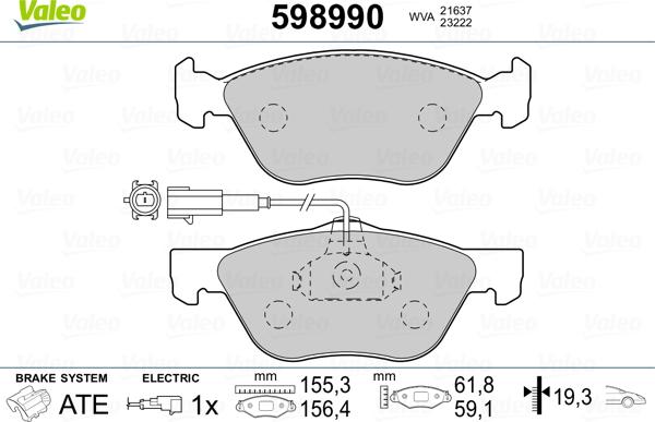 Valeo 598990 - Brake Pad Set, disc brake autospares.lv