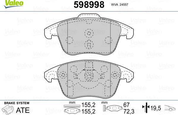 Valeo 598998 - Brake Pad Set, disc brake autospares.lv