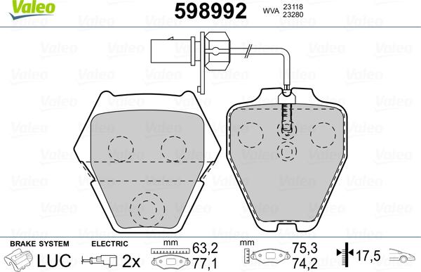 Valeo 598992 - Brake Pad Set, disc brake autospares.lv