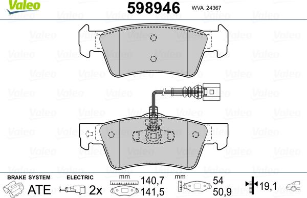 Valeo 598946 - Brake Pad Set, disc brake autospares.lv