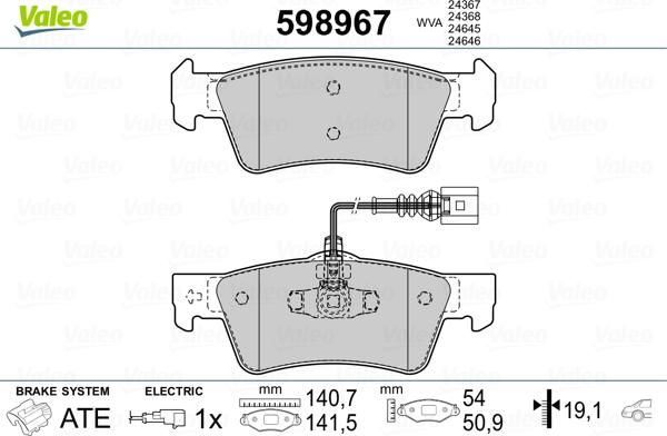 Valeo 598967 - Brake Pad Set, disc brake autospares.lv