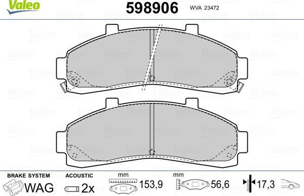 Valeo 598906 - Brake Pad Set, disc brake autospares.lv