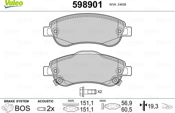 Valeo 598901 - Brake Pad Set, disc brake autospares.lv