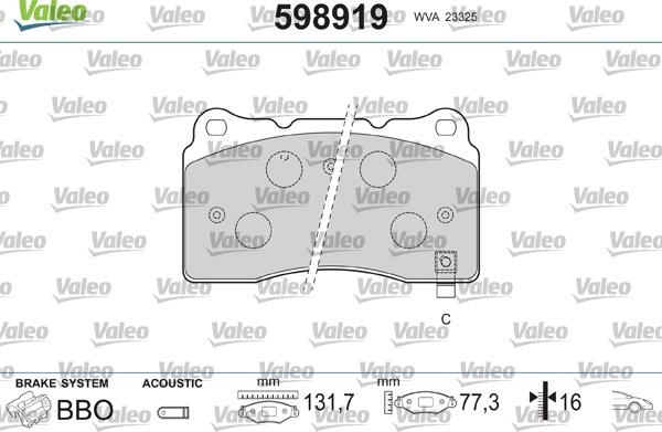 Valeo 598919 - Brake Pad Set, disc brake autospares.lv