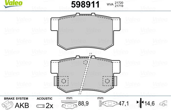 Valeo 598911 - Brake Pad Set, disc brake autospares.lv