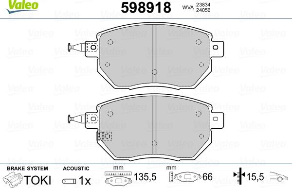 Valeo 598918 - Brake Pad Set, disc brake autospares.lv