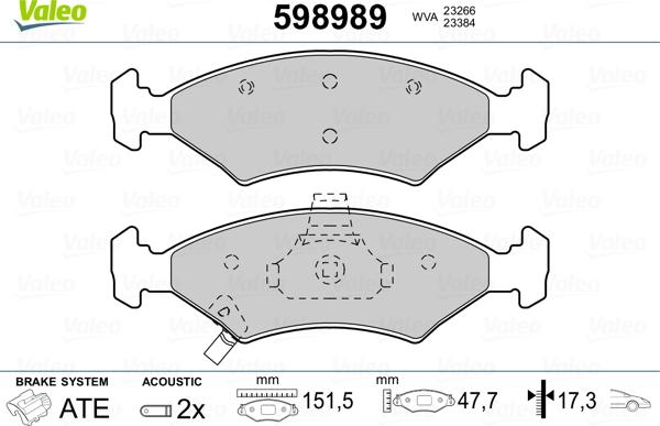 Valeo 598989 - Brake Pad Set, disc brake autospares.lv