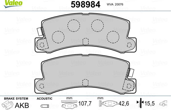 Valeo 598984 - Brake Pad Set, disc brake autospares.lv