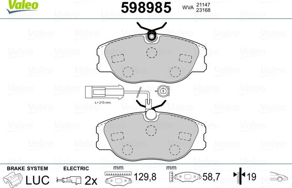 Valeo 598985 - Brake Pad Set, disc brake autospares.lv