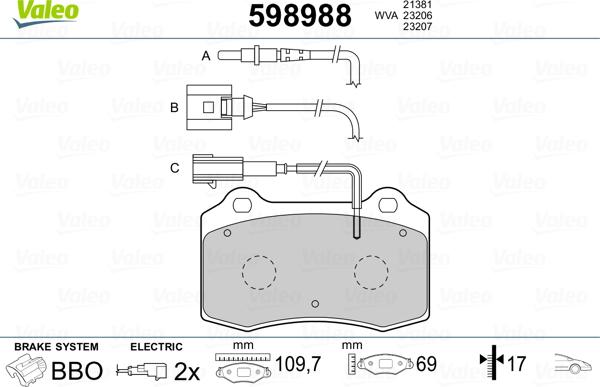 Valeo 598988 - Brake Pad Set, disc brake autospares.lv