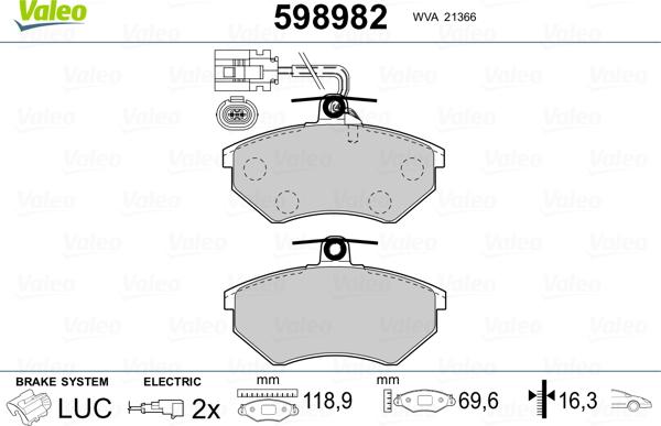 Valeo 598982 - Brake Pad Set, disc brake autospares.lv