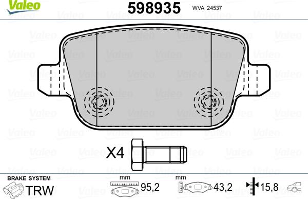 Valeo 598935 - Brake Pad Set, disc brake autospares.lv