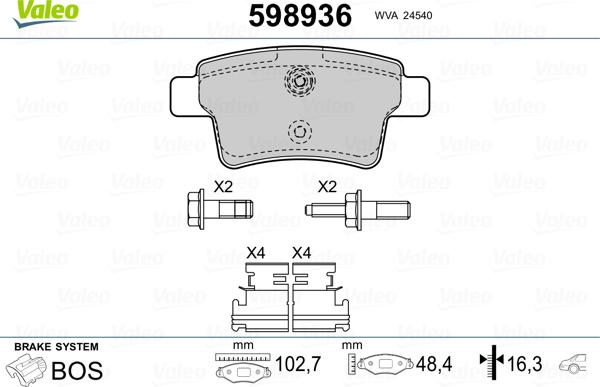 Valeo 598936 - Brake Pad Set, disc brake autospares.lv