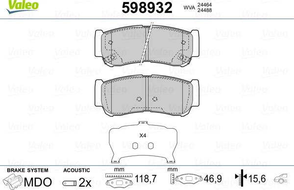 Valeo 598932 - Brake Pad Set, disc brake autospares.lv