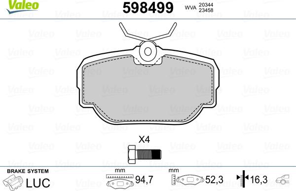 Valeo 598499 - Brake Pad Set, disc brake autospares.lv