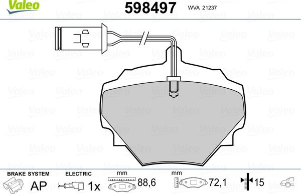 Valeo 598497 - Brake Pad Set, disc brake autospares.lv