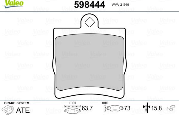 Valeo 598444 - Brake Pad Set, disc brake autospares.lv